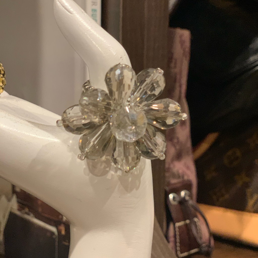 Crystal Flower Ring With Adjustable Band